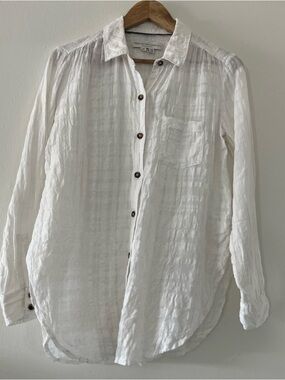 Pilcro and the Letterpress by Anthropologie Linen White Textured Shirt Boho